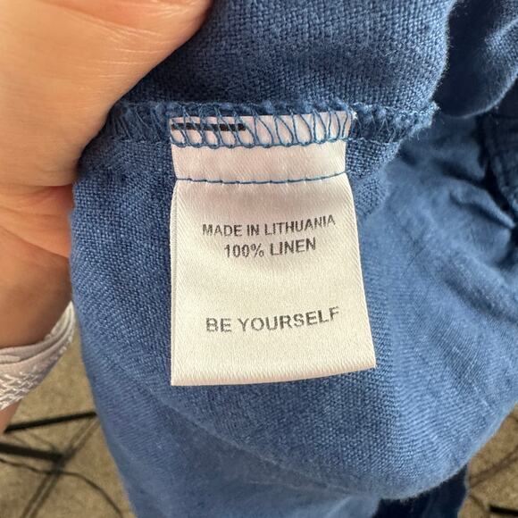 FLAX Blue Linen Wide Leg Pull On Pant 2G - Picture 8 of 9